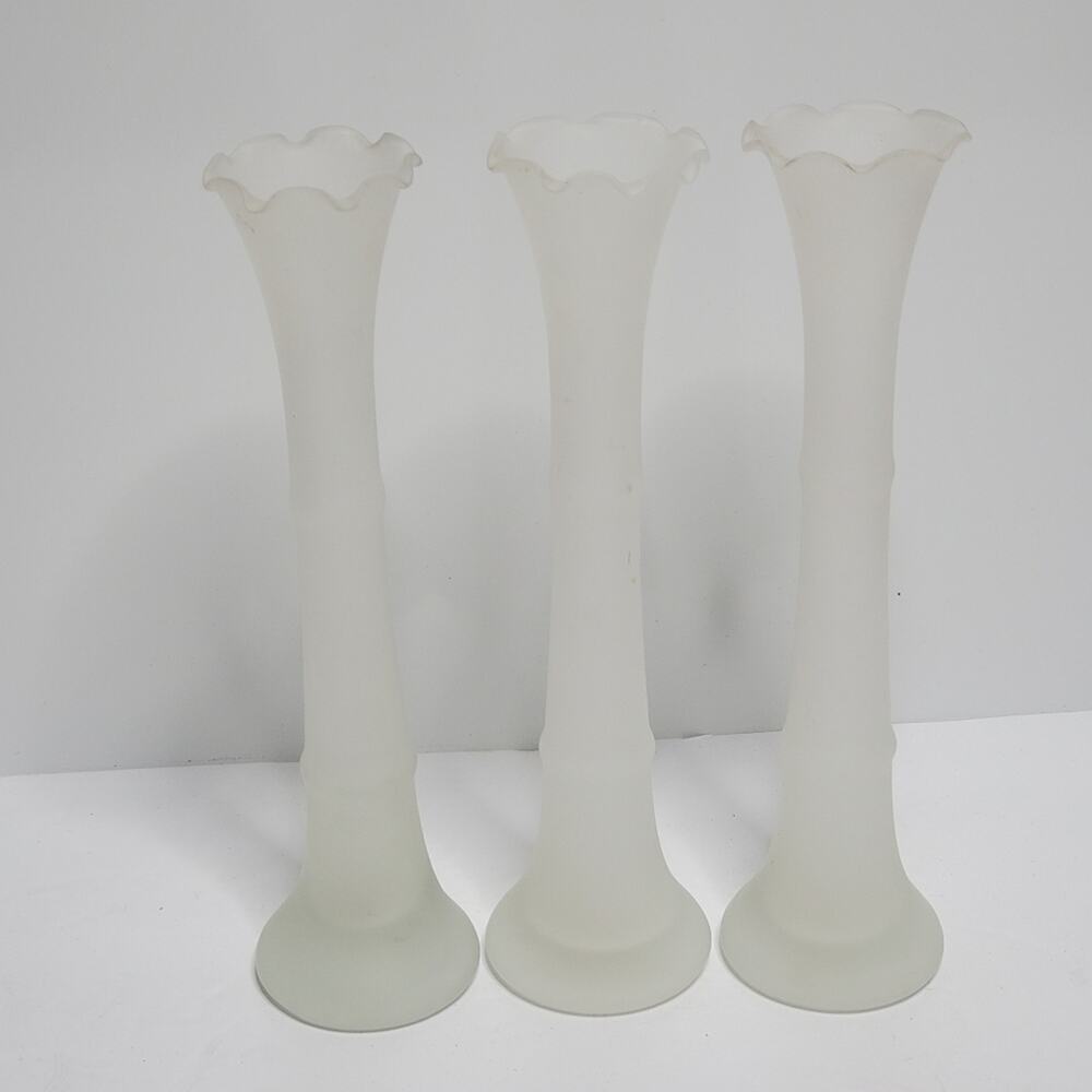 Vintage Smoke glass set of 3 bud vases with ridged tops 8" Tall